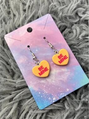 Orange Heart valentines sweethearts earrings